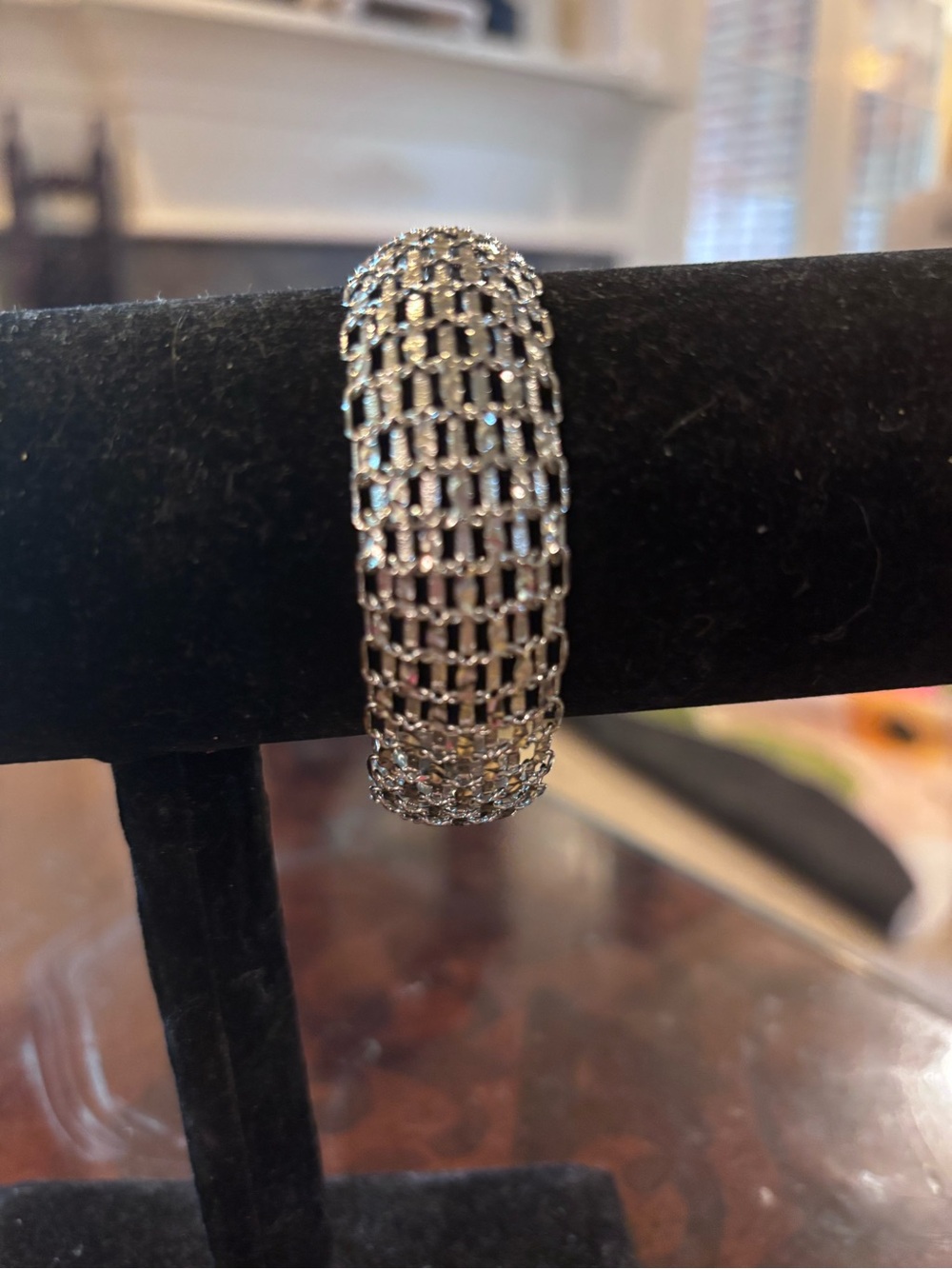 Silver Crystal Mesh Cuff Bracelet